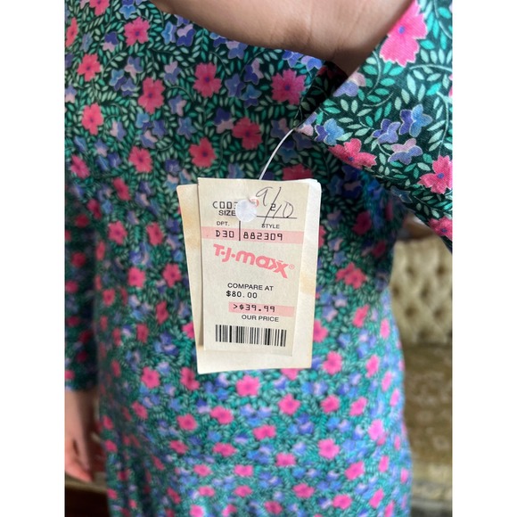 Vintage Blue Floral All over Print Long Sleeve Maxi Dress Size Small - Picture 7 of 9